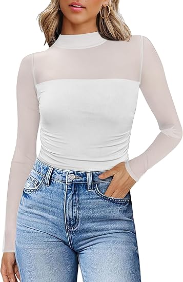 Blusa Claire - Manga larga de malla y cuello alto