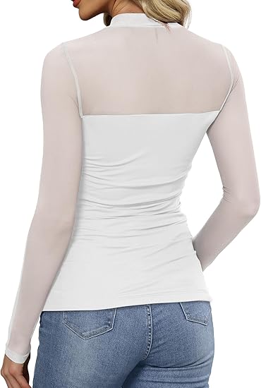 Blusa Claire - Manga larga de malla y cuello alto