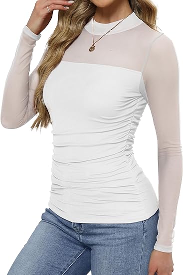 Blusa Claire - Manga larga de malla y cuello alto