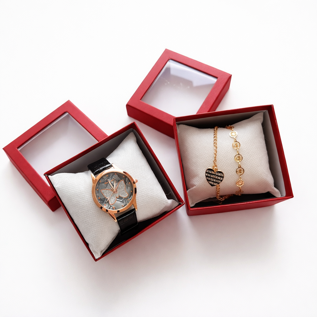 Set de Reloj + Pulsera con Caja de Regalo