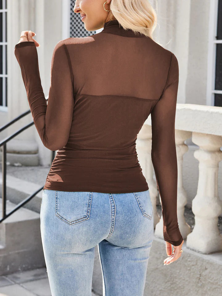 Blusa Claire - Manga larga de malla y cuello alto